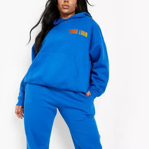 Custom logo oversized fleece hoodie and <b>joggers</b> two piece set winter <b>women</b> casual plain drop shoulder heavyweight tracksuit - Product Image 5