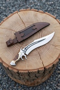 Cuchillo Bowie de Camping OEM DIY Hecho a Mano de Grado Industrial de 15 Pulgadas, Acero Recto de Alto Carbono de 3mm, Mango de Cuerno, Funda de Cuero UMAR - Product Image 5