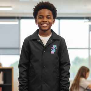 Veste coupe-vent légère noire à boutons-pression pour enfants Jack and Jill Youth Line – Manteau décontracté pour l'école - Product Image 3