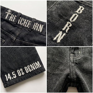 Jeans Flare Pants Embroidery Back Belt Pockets Vintage Winter Streetwear Solid High OZ Fabric Washed Pre-Shrink - Product Image 6