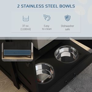Mobiletto Nero per Alimenti per Cani con Ciotole Rialzate, Pannello Regolabile e Ganci - Stazione di Alimentazione per Cani di Taglia Media - Product Image 6