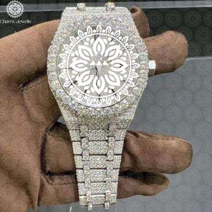 Montre de luxe pour homme, tonneau, diamant moissanite, bracelet en acier inoxydable, mouvement mécanique analogique, cadran 40 mm, étanche 10 bars - Product Image 1
