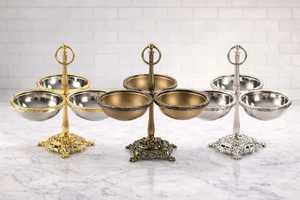 Plateau de service en aluminium en forme de feuille d'or à 3 compartiments, plateau à fruits secs, plat de luxe pour apéritifs, noix, en-cas, pour la table - Product Image 2