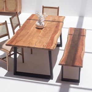 Mesa de Comedor Vandana Zentrix Sierra en Acacia Oscuro con Patas de Metal y Diseño Moderno Contemporáneo - Product Image 3