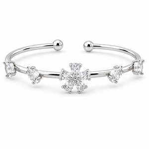 925 Sterling <b>Silver</b> Diamond Floral Open <b>Cuff</b> <b>Bracelet</b> for Women High Polish Elegant Party Wedding Gift Jewelry - Product Image 3