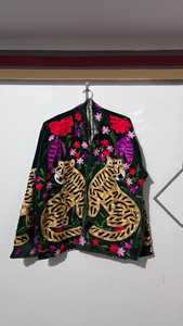 Chaqueta Boho de Terciopelo Bordada con Patrón de Tigre y Flores, Frente Abierto, Manga Larga, Corte Holgado, Unisex, para Todas las Temporadas - Product Image 2