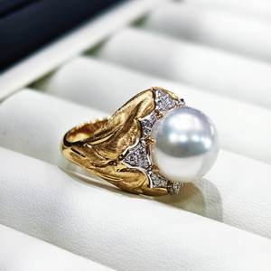 Anillo de Cóctel Unisex con Corte Octogonal, Piedra Natural, Perla de Agua Dulce, Engaste de Puntas, Geométrico, Estilo Hip Hop, Oro Sólido de 18K, Certificado IGI - Product Image 2
