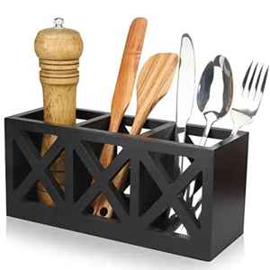 Support d'ustensiles de cuisine en bambou, organisateur de rangement carré, support pour cuillères et spatules, support d'ustensiles de comptoir, étagère à outils en bois - Product Image 6