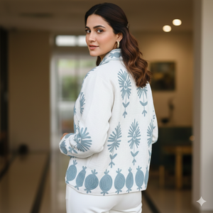 Veste réversible en coton 100% pour femme, design floral, faite à la main, tissée, brodée Suzani, écologique, pour l'automne et l'hiver - Product Image 2