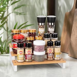 Wood <b>Spice</b> Storage <b>Jar</b> <b>Rack</b> 3 Tier Standing Organizer Wooden Seasoning Holder <b>for</b> Kitchen Counter - Product Image 4