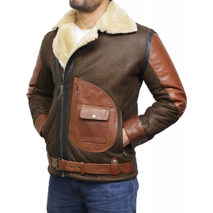 Casual Streetwear Men Shearling Leather <b>Jacket</b> Smooth Zipper Wind Resistant Daily Wear Shearling Leather <b>Jacket</b> For Men Custom - Product Image 2