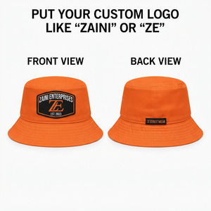 Premium 210 GSM Cotton Twill Summer Beach <b>Bucket</b> <b>Hat</b> Orange Solid Fabric Custom Embroidered Logo Patch Outdoor Casual Sun <b>Hat</b> - Product Image 1