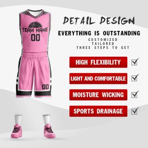 Custom Sublimated Basketball Uniform Set Pink V-Neck Sleeveless Mesh Jersey and Shorts with Team Name 00 for Adults - Product Image 6