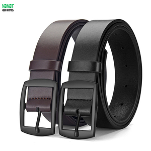 Cinturón Formal de Cuero Genuino para Hombre, Color Sólido, Hebilla de Metal Rectangular, Diseño de una Sola Pieza, Duradero - Product Image 1