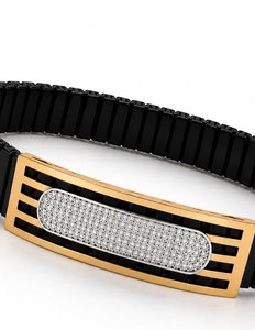 18KT Gold Black Ceramic Diamond Accent <b>Stretch</b> <b>Bracelet</b> for Men High Polish Contemporary Luxury Party Wedding Gift Jewelry - Product Image 4