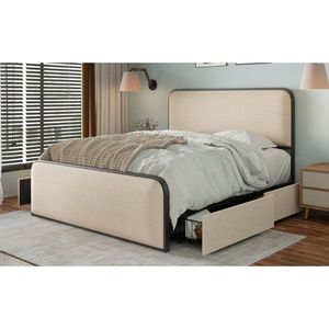Modern Heavy Duty Metal <b>Bed</b> <b>Frame</b> <b>with</b> Curved Upholstered Headboard & Footboard 4 Storage <b>Drawers</b> <b>King</b> <b>Size</b> - Product Image 2