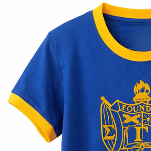 T-shirt SGRho floqué à col rond pour femme, motif lettres grecques vintage, bordure contrastante, manches courtes, décontracté, style sororité - Product Image 4