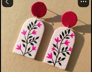 Boucles d'oreilles pendantes en toile florale rose vintage pour femmes, style bohème, avec cercle rouge - Product Image 2