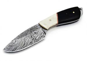 Outil utilitaire compact d'extérieur en acier Damas forgé à la main avec manche en os de chameau et bois d'ébène - Product Image 6