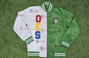 Vestes OES Embroidery Letters Color Block en satin de soie, col et bas en maille côtelée flexible, poches surpiquées, Order Of The Eastern Star. - Product Image 3