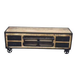 เฟอร์นิเจอร์ตู้ทีวีไม้พร้อมโครงเหล็กอุตสาหกรรมพร้อม2ประตูและลิ้นชัก4บานจาก TVC ห้องนั่งเล่นเฟอร์นิเจอร์บ้าน2024 - Product Image 4