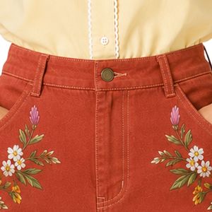 Custom Rust Red Floral Embroidered <b>Women</b> High Waist Denim Shorts Casual Summer Cotton Stretch <b>Jean</b> Shorts Custom Logo Apparel - Product Image 5