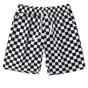 Shorts de plage pour hommes, logo personnalisé OEM, shorts streetwear, imprimé à carreaux noirs, respirants, légers, décontractés, shorts d'été - Product Image 1