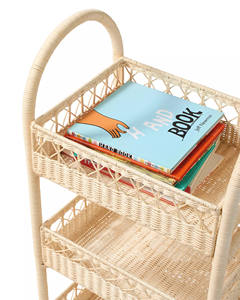 3-Tier <b>Rolling</b> Rattan Storage Trolley X-Pattern Woven Utility Cart with Wheels for Kids Room - Product Image 5