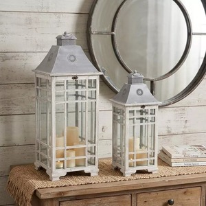 Juego de Faroles de Hierro Blanco con Techo Metálico y Paneles de Vidrio para Decoración del Hogar - Product Image 3