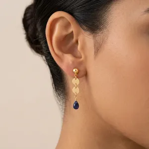 Pendientes de Tanzanita Natural en Forma de Pera Pequeña, de Latón con Baño de Oro de 18k, con Cadena y Diseño de Gema, Pendientes Colgantes de Moda - Product Image 2