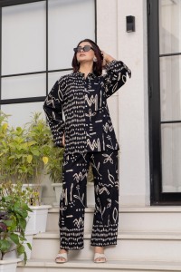 Premium Black Cotton Co-Ord Set Set for Women – Floral <b>Tunic</b> with Bottom - Product Image 5