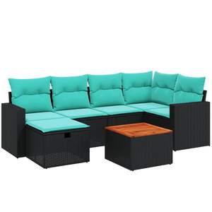 Juego de sofás de patio de ratán sintético negro de 7 piezas con cojines, elegantes muebles de exterior - Product Image 2