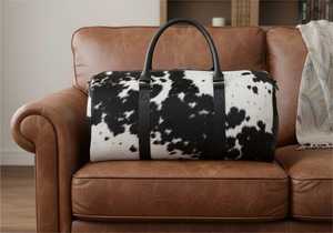 Sac de voyage élégant en cuir véritable avec fourrure, fermeture éclair tendance, portable, grande capacité. - Product Image 3