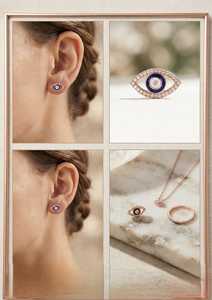 Pendientes de Diamantes con Ojo Turco en Tono Oro Rosa Natural, Esmalte Azul, Forma Ovalada, Chapados en Rodio, para Mujer, Regalo - Product Image 4