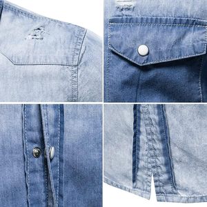 Camisa Ligera de Verano para Jóvenes, Estilo Informal, Marca de Moda, Chaqueta Vaquera de Color Sólido, 100% Algodón, Corte Regular para Hombre - Product Image 4