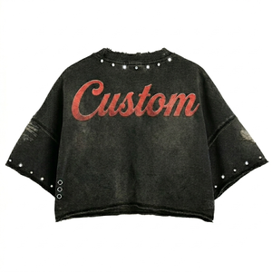 เสื้อยืด Glory Custom ประดับคริสตัล ล้างสีแบบทำเก่า 100% ผ้าฝ้าย สไตล์วินเทจสุดฮิต สำหรับใส่เท่ๆ แบบสตรีทแวร์และลำลอง 男女兼用 - Product Image 2