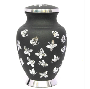 Urne funéraire classique en métal jaune gravée de papillons gris, pour cendres humaines adultes, style américain/européen - Product Image 4