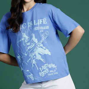 Camisetas casuales de punto para mujer, 100% algodón, manga corta, personalizadas, estampadas, anti-pilling, transpirables, de secado rápido - Product Image 1