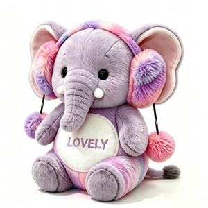 Peluche de elefante personalizado con efecto tie-dye y vientre bordado, peluche de elefante de cara redonda con pelaje degradado rosa-morado. - Product Image 2