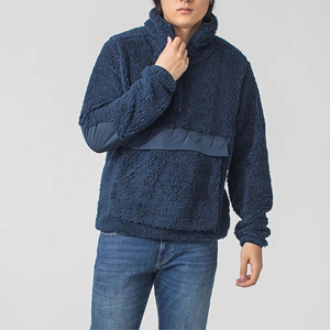 <b>Men's</b> <b>Navy</b> Blue <b>Fleece</b> Quarter Zip Pullover Regular Fit Solid Color Casual Winter Wear Stand Collar Knitted Style - Product Image 6