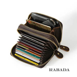 Custom RABADA Vintage Crazy Horse Leather Mini Zip Card Accordion Wallet <b>Coin</b> <b>Purse</b> for Men - Product Image 3
