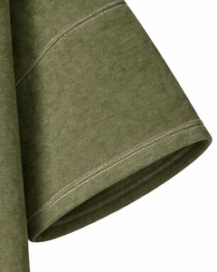 Sweat à capuche vert olive à manches courtes pour homme, pull décontracté, t-shirt à capuche léger, streetwear d'été, mélange de coton, poche kangourou - Product Image 5