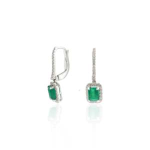 18K Gold Emerald <b>Drop</b> Earrings with Diamond Latch <b>Back</b> - Product Image 5