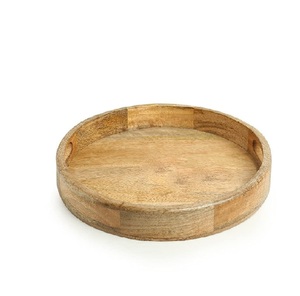 Bandeja redonda de madera natural rústica para servir, plato de cocina marrón liso, hecho a mano, minimalista, circular, ecológico, decorativo, simple y elegante - Product Image 2