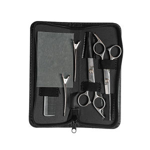 Kit de coiffure professionnel : Ciseaux à effiler droits en acier inoxydable, lame à pointe arrondie, revêtement noir, pour droitiers, modèle court - Product Image 1