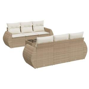 Ensemble de canapé de jardin modulaire en polyrotin beige 7 pièces, meubles d'extérieur confortables et élégants - Product Image 2