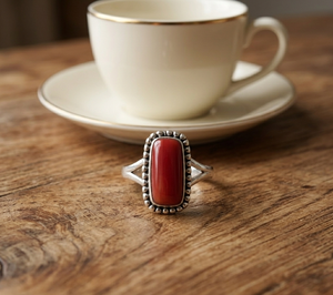 Bague en argent sterling 925 pur avec pierre précieuse en corail rouge naturel pour femmes, plaquée or rose et or jaune, bijoux vintage faits à la main pour elle - Product Image 4