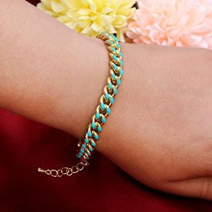 Pulsera de Plata de Ley 925 Chapada en Oro con Turquesa y Eslabones Cubanos para Mujer, Pulsera de Cadena Esmaltada, Joyería de Moda, Regalo - Product Image 5