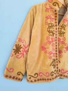 Blouson Bomber en Velours Brodé Floral Suzani Réversible Style Bohème Vintage Court Taille Unique Ethnique Été Automne Hiver Coton - Product Image 5