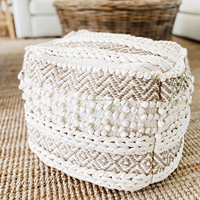 Pouf console vintage en incrustation d'os avec couvercle amovible, tabouret de rangement pliable et doux, pouf marocain Boho inspiré de l'Inde